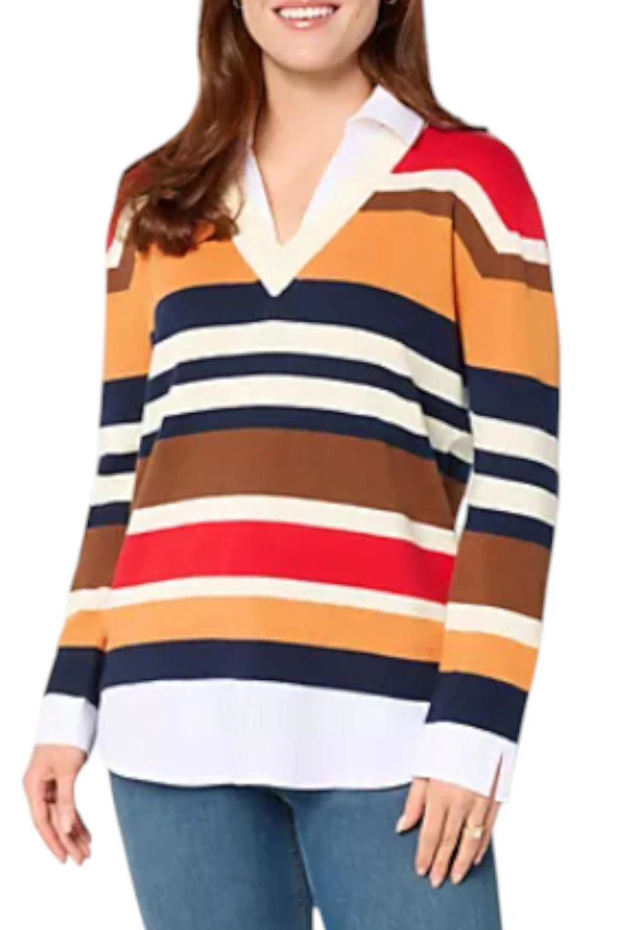 Attitudes by Renee Women's Striped Sweater Twofer Fiery Red - Regular